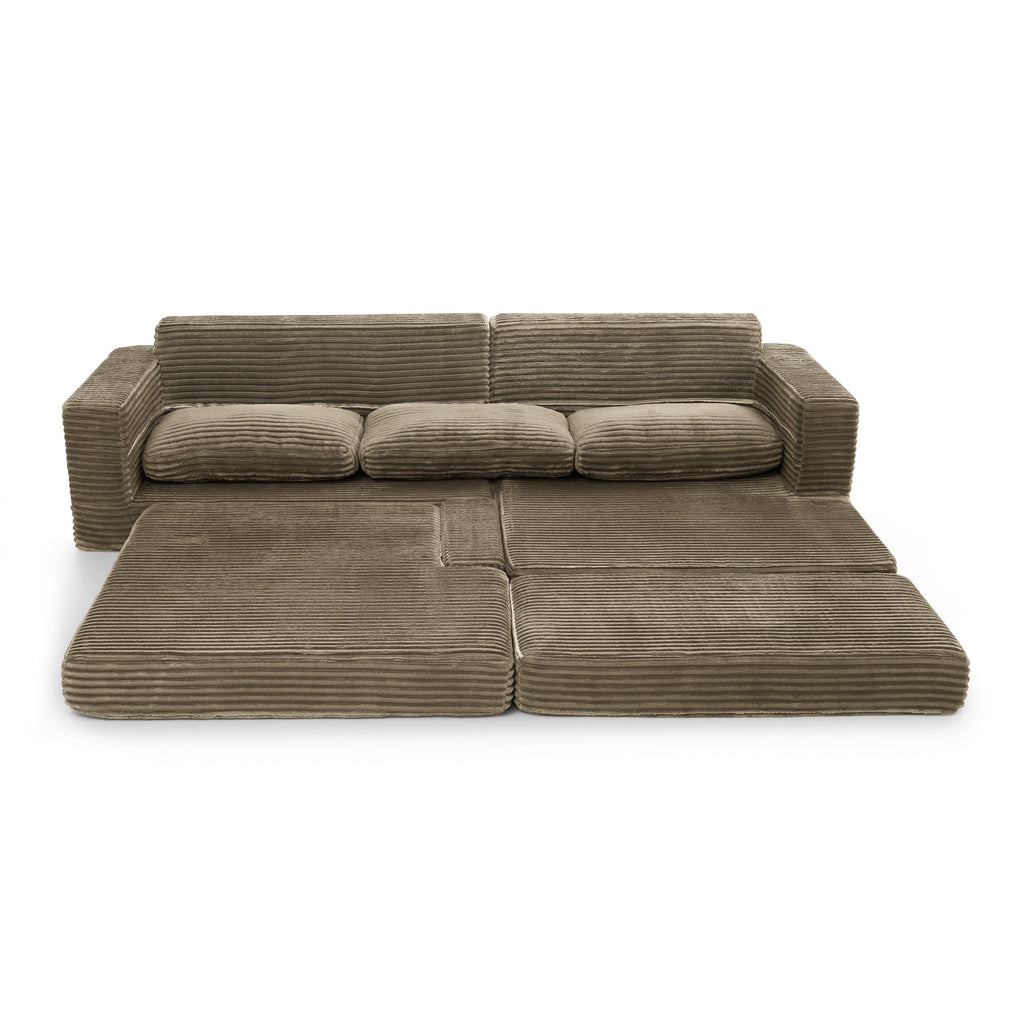 Left sofa seat,L shape Modular Sectional Sofa, Compressed Sectional Sofa Modern Minimalist Style Corduroy Couch,Unfold into a bed, Bedroom, Comfy Compressed Sofa Couch Space-Efficient Design-Brown