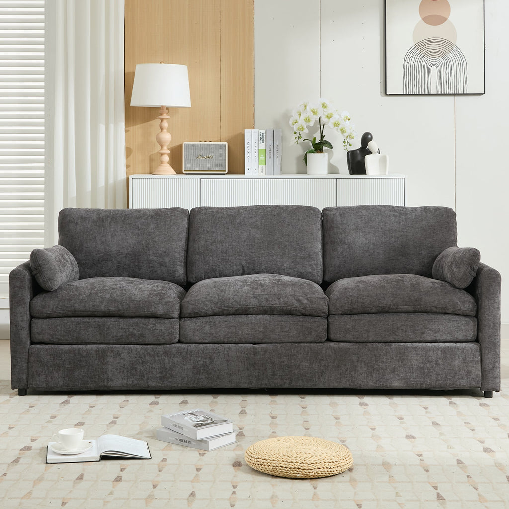 Cozy Upholstered Oversized 3-Seater Cloud Sofa with Double Cushion in Grey Chenille