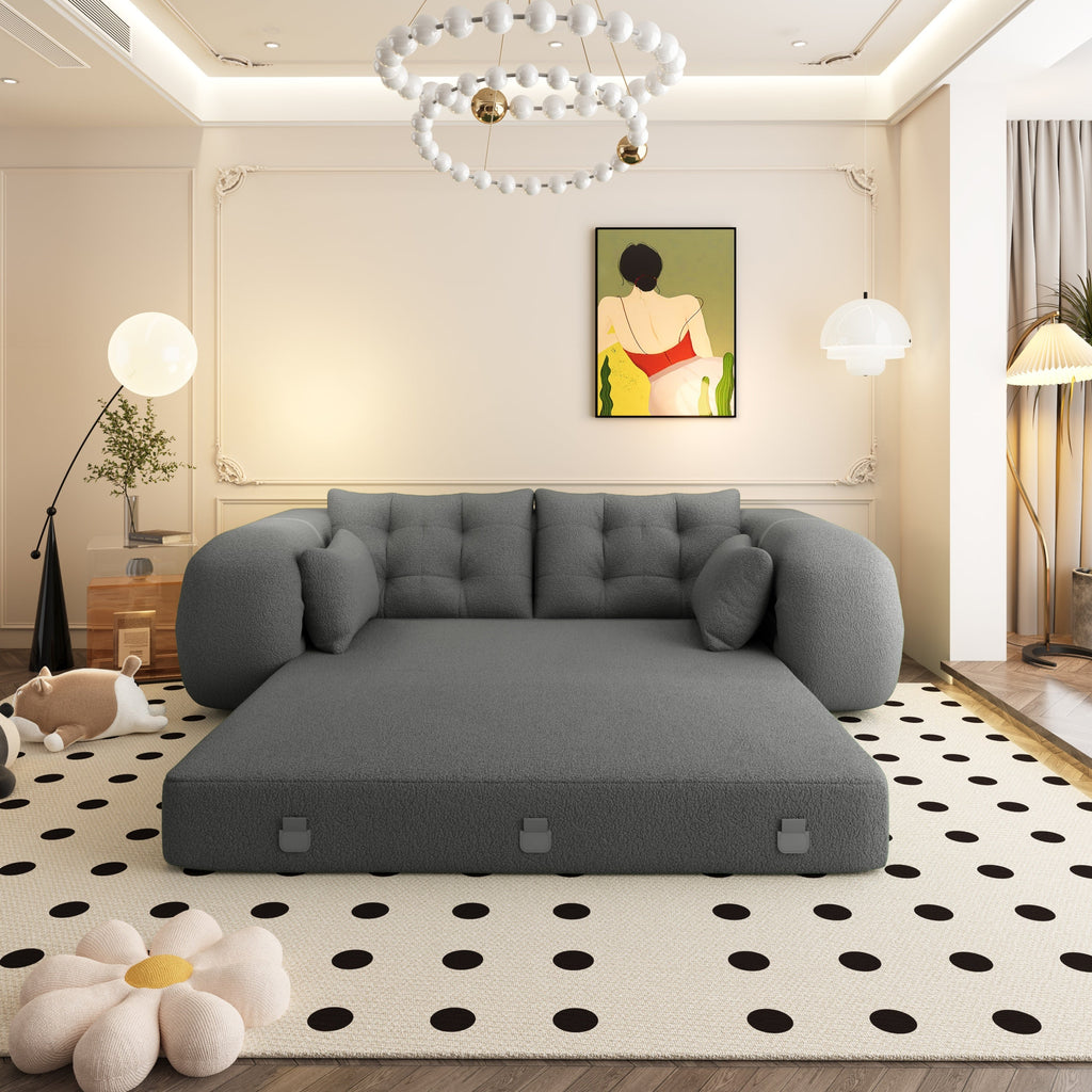 Human Dog Bed, Lazy Sofa Couch, 78.7 ' Multi-Functional Foldable Sofa Bed, 3-in-1 Teddy Fabric Foam-Filled Sleeper Sofa Bed for Living Room,Guest Bed,Playroom,Grey