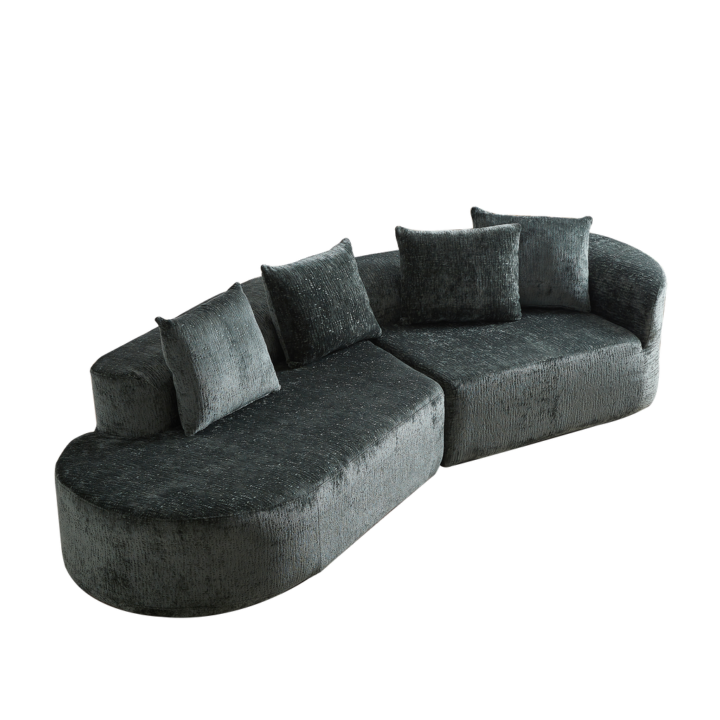 Modern Upholstered Oversized Sectional Sofa, 114-Inch Chenille 4-Seater Extra Deep & Wide Seat Curved Cloud Couch with 4 Throw Pillows, Free Combination Sofa Couch for Living Room,Bedroom