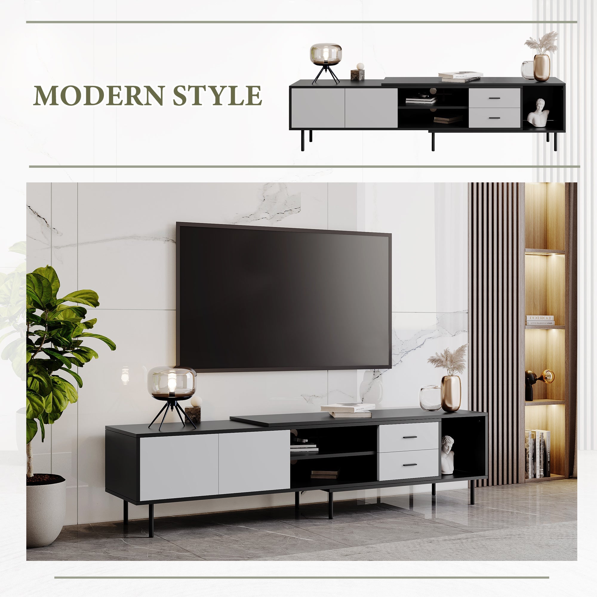 Modern TV Stand for 80'' TV with 2 Doors, Media Console Table, Entertainment Center with Large Storage Cabinet for Living Room, Bedroom