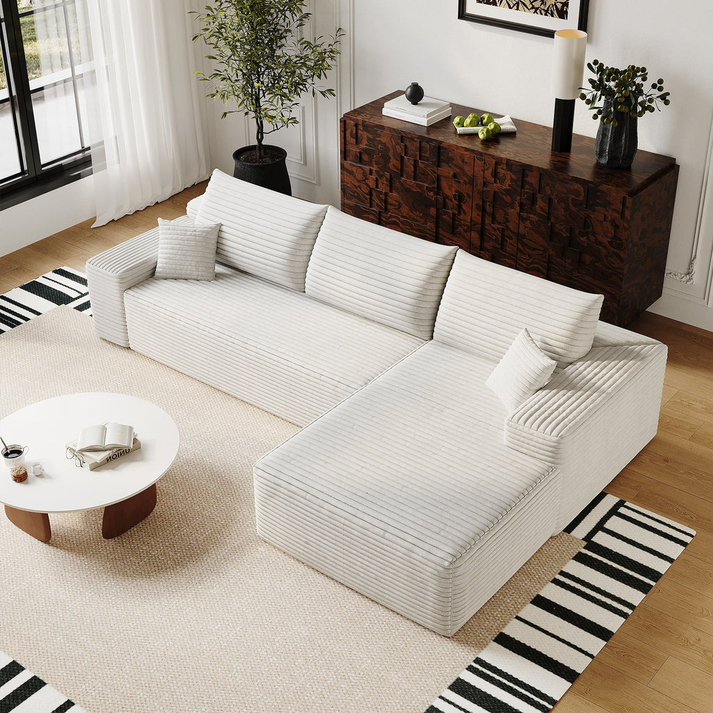 107' Cloud Sectional Couch with L-Shape Chaise,Modern Modular Sofa with Deep Seat, Upholstered Couches for Living Room Bedroom,No Assembly Required, (Plush Corduroy Fabric),White