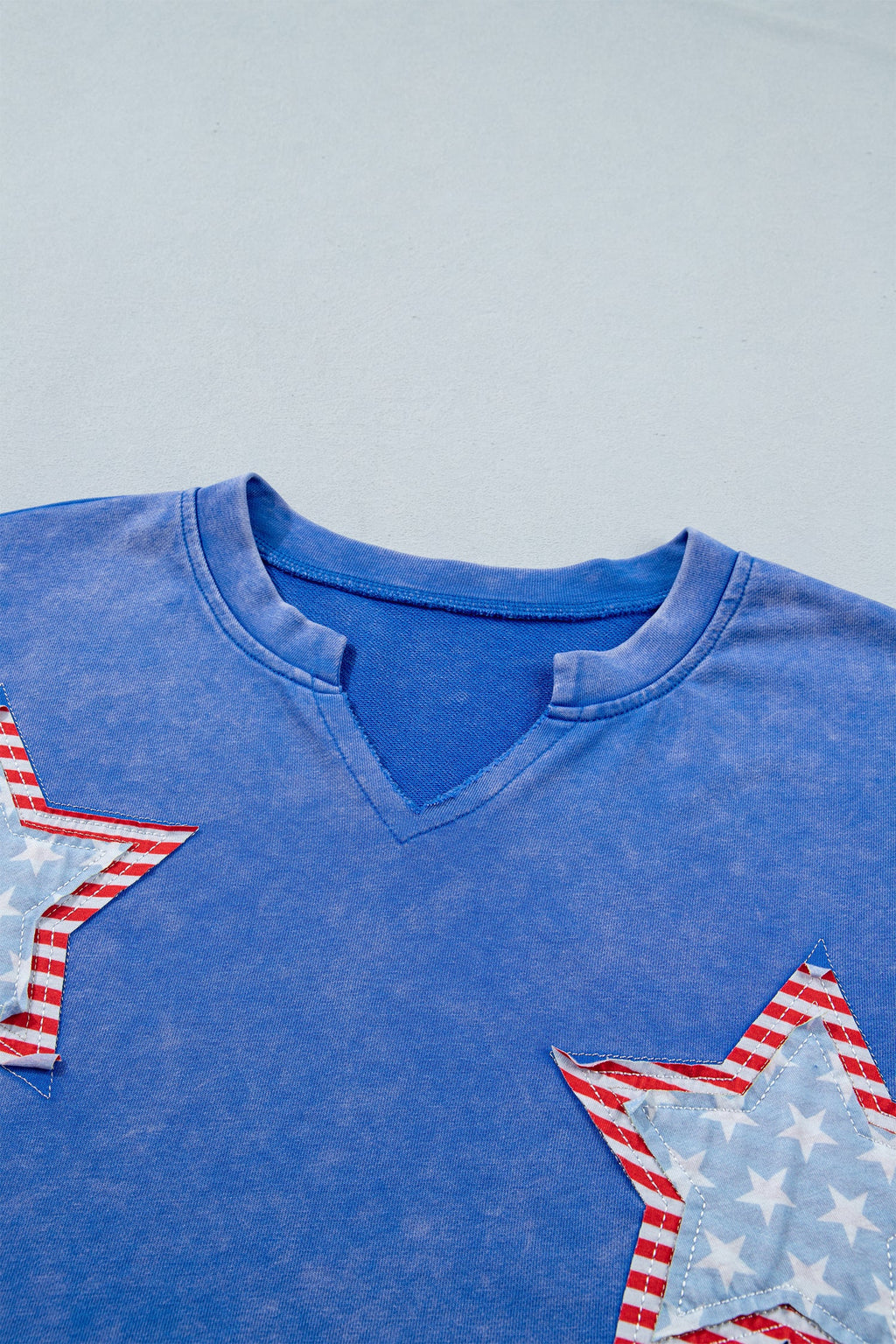 USA Star Patchwork Mineral Wash Notched Neck Tee
