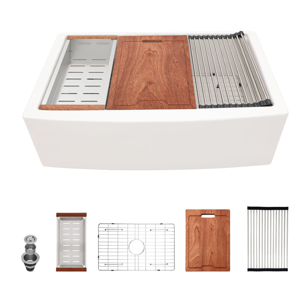 Classic Ceramic Farmhouse Sink Workstation Single Bowl With Durable Finish
