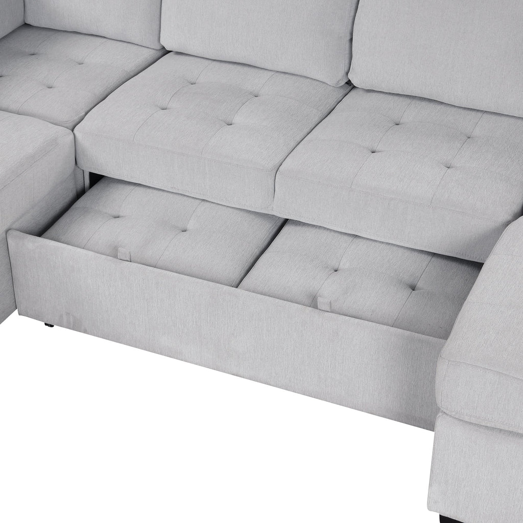 U_Style Sectional Sleeper Sofa with Pull-out Bed and Lounge Chair, USB and Type-C Interfaces, Suitable for Living Room, Office, and Spacious Spaces