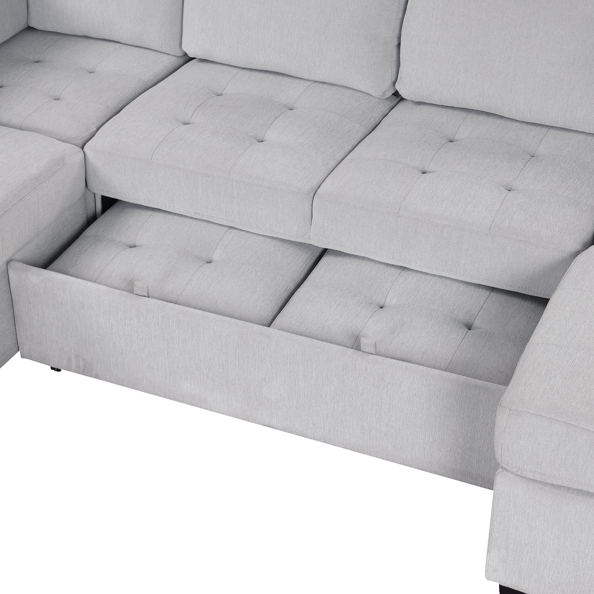 U_Style Sectional Sleeper Sofa with Pull-out Bed and Lounge Chair, USB and Type-C Interfaces, Suitable for Living Room, Office, and Spacious Spaces