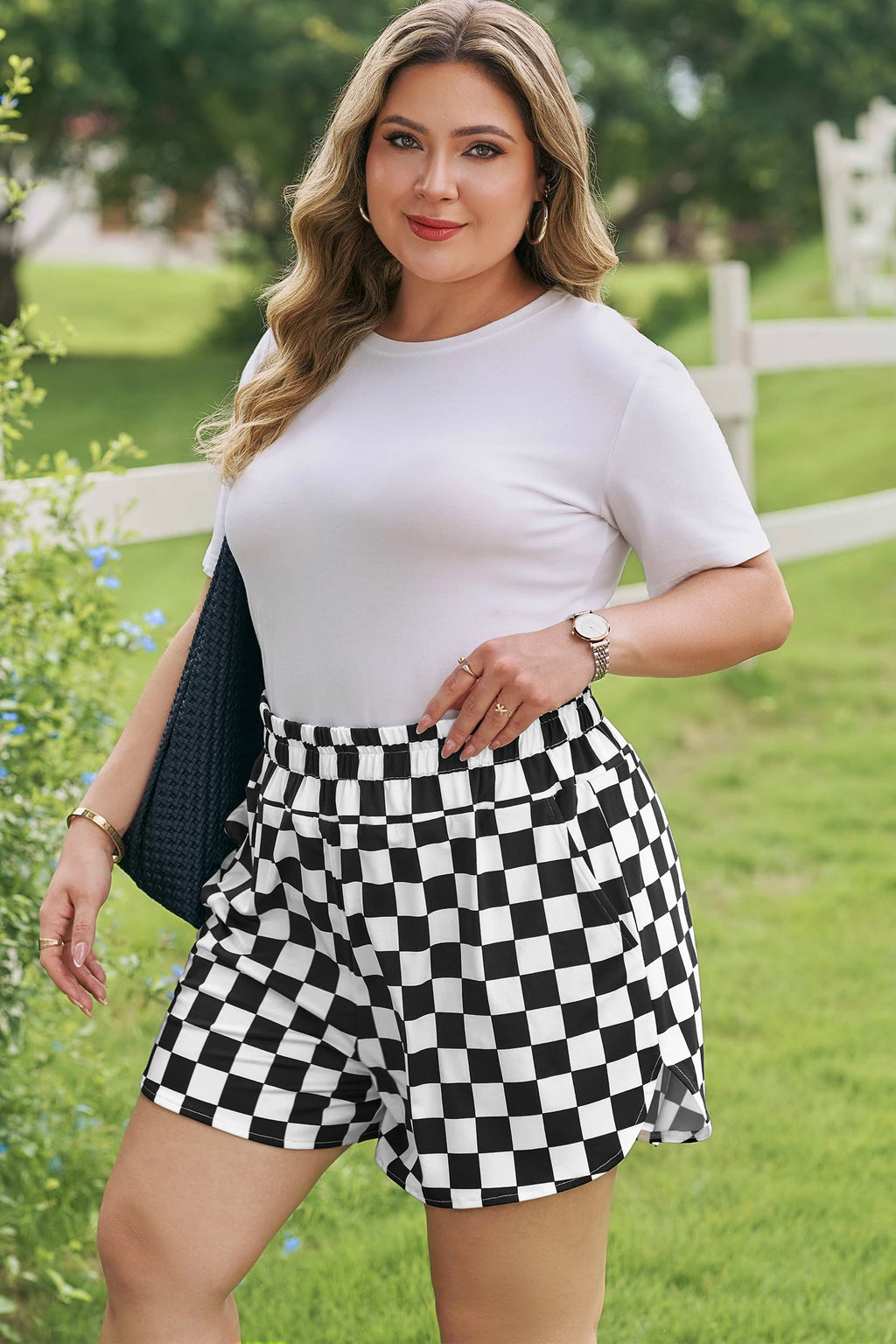 Plus Size Checker Athleisure Shorts