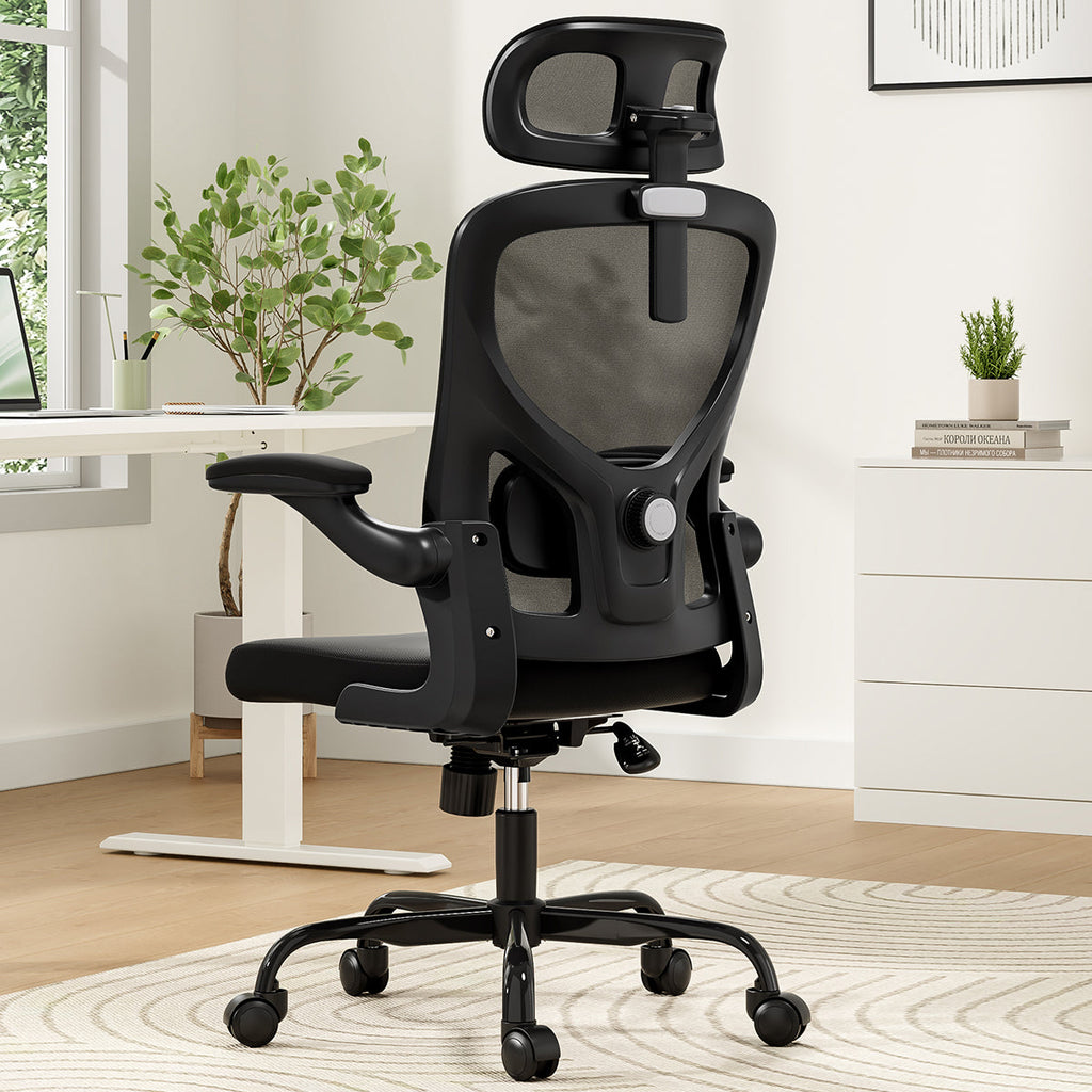 Ergonomic Office Chair, Home Office Desk Chair with Headrest, High Back Computer Chair with Armrests and Adjustable Lumbar Support for Home Office Study Room, Black