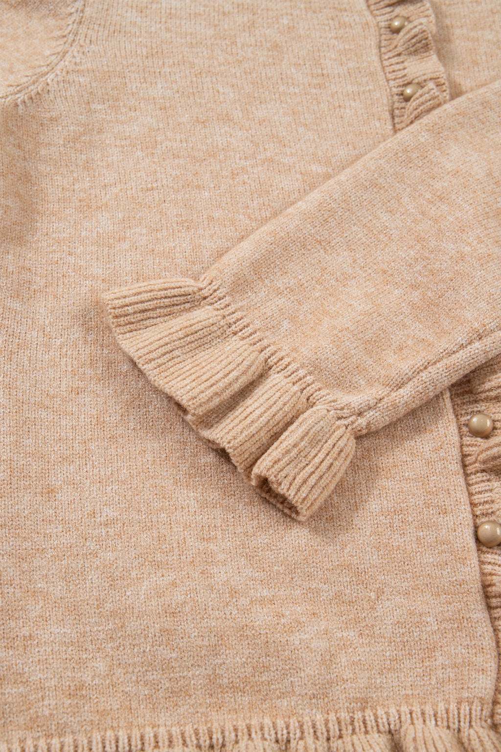 Solid Ruffle Trim Button Front Cardigan
