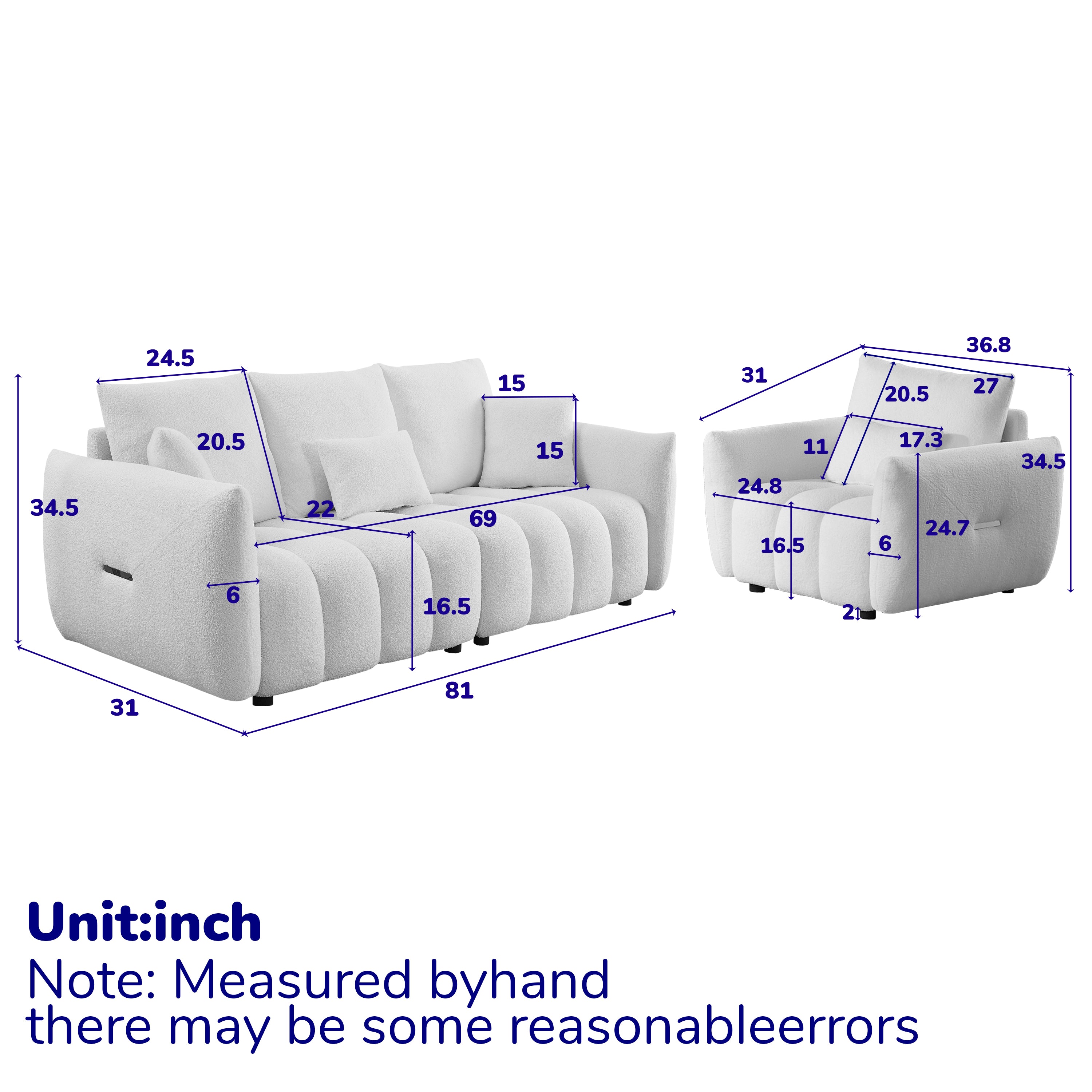 3 Seater + 1 Seater Combo Sofa Modern Living Room Sofa, Teddy Sofa, Wooden Frame, 4 Cushions, Apartment Sofa Furniture