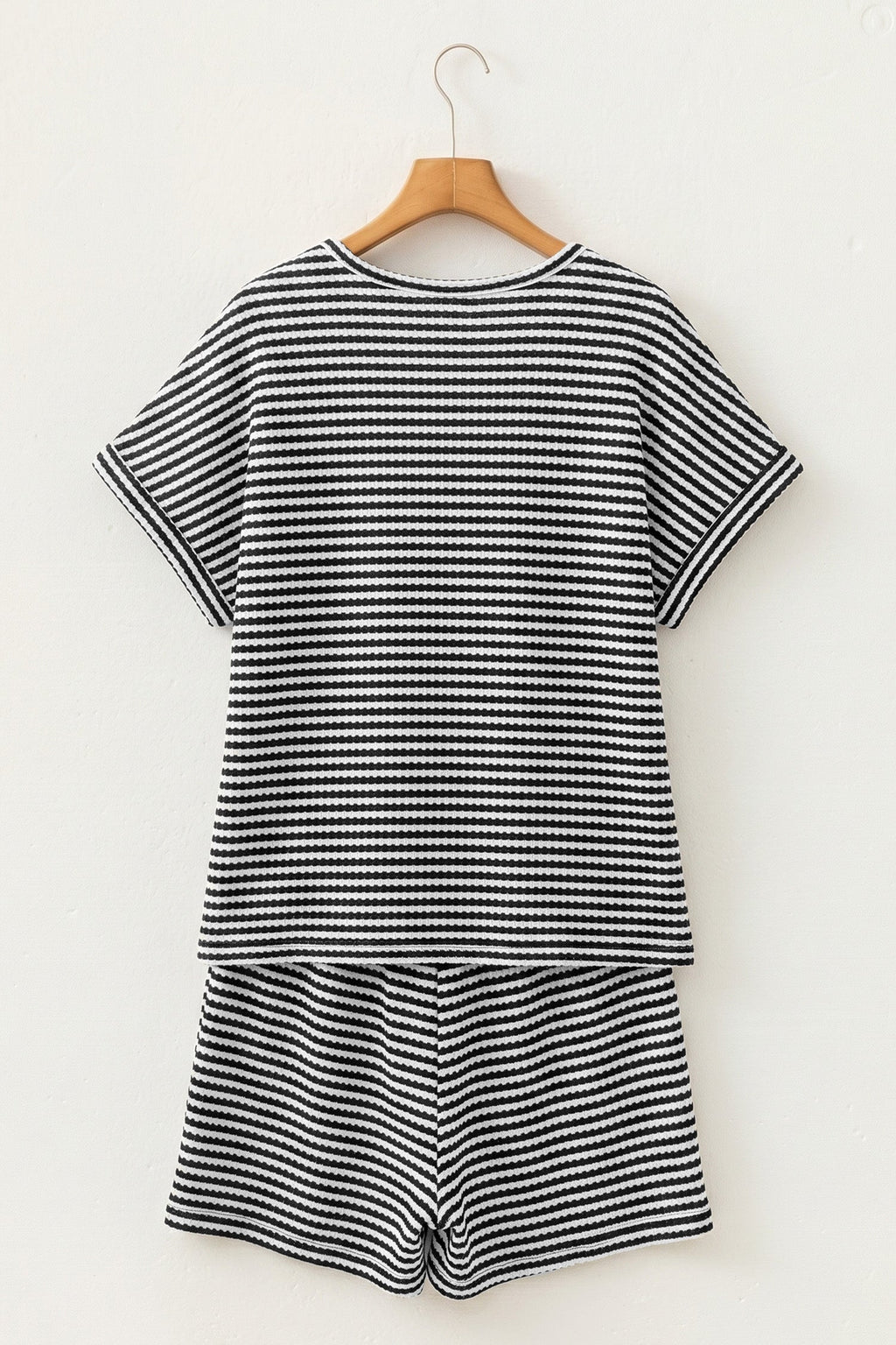 Stripe Textured Knit Top & Short Set