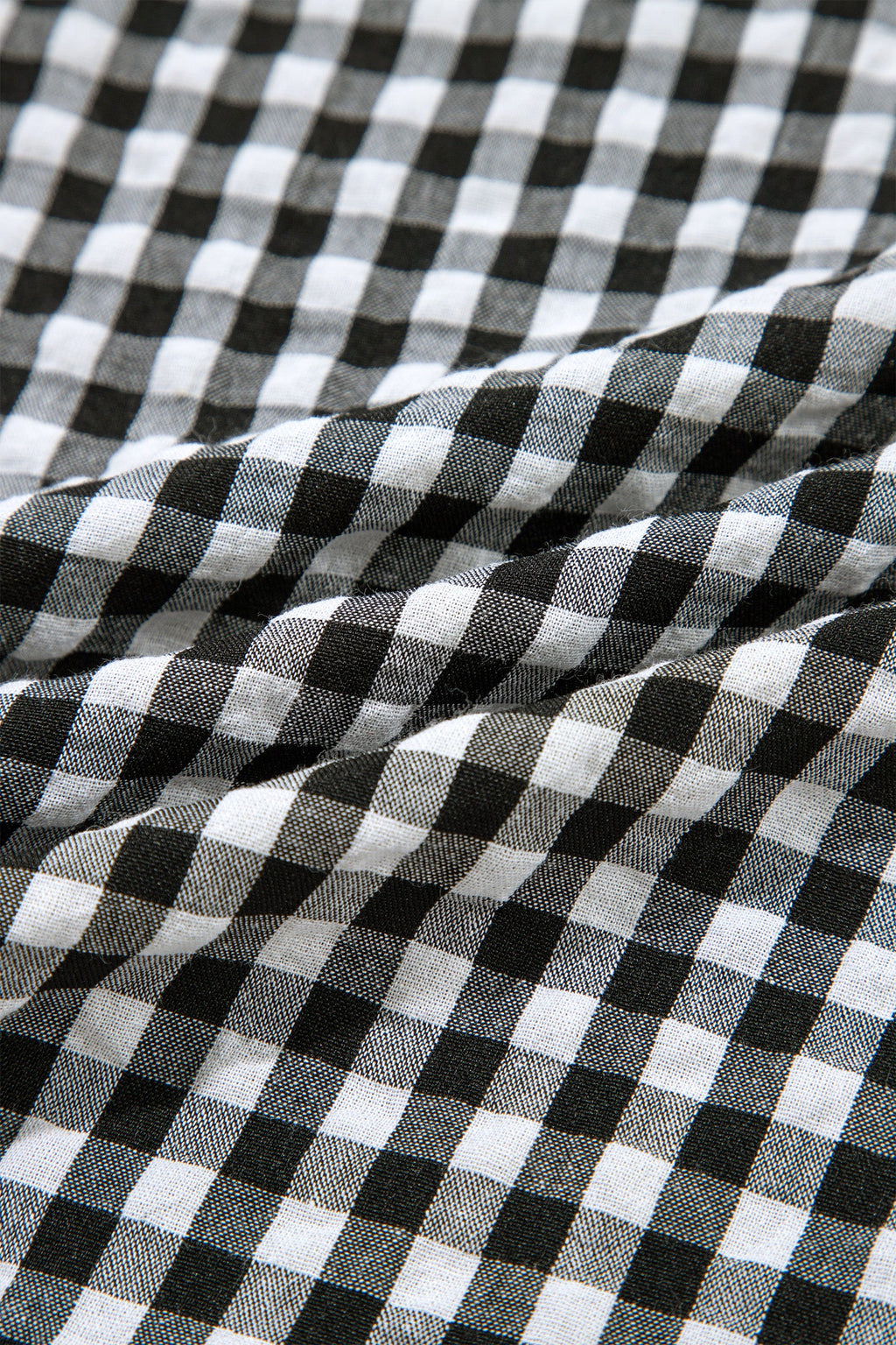 Gingham Plaid Puff Sleeve Frilled Neck Blouse