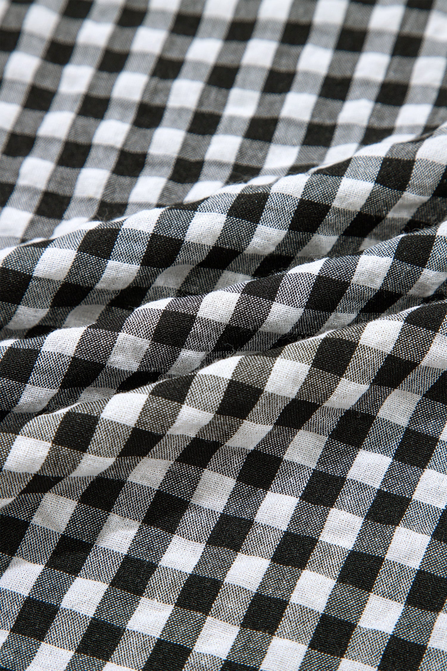 Gingham Plaid Puff Sleeve Frilled Neck Blouse