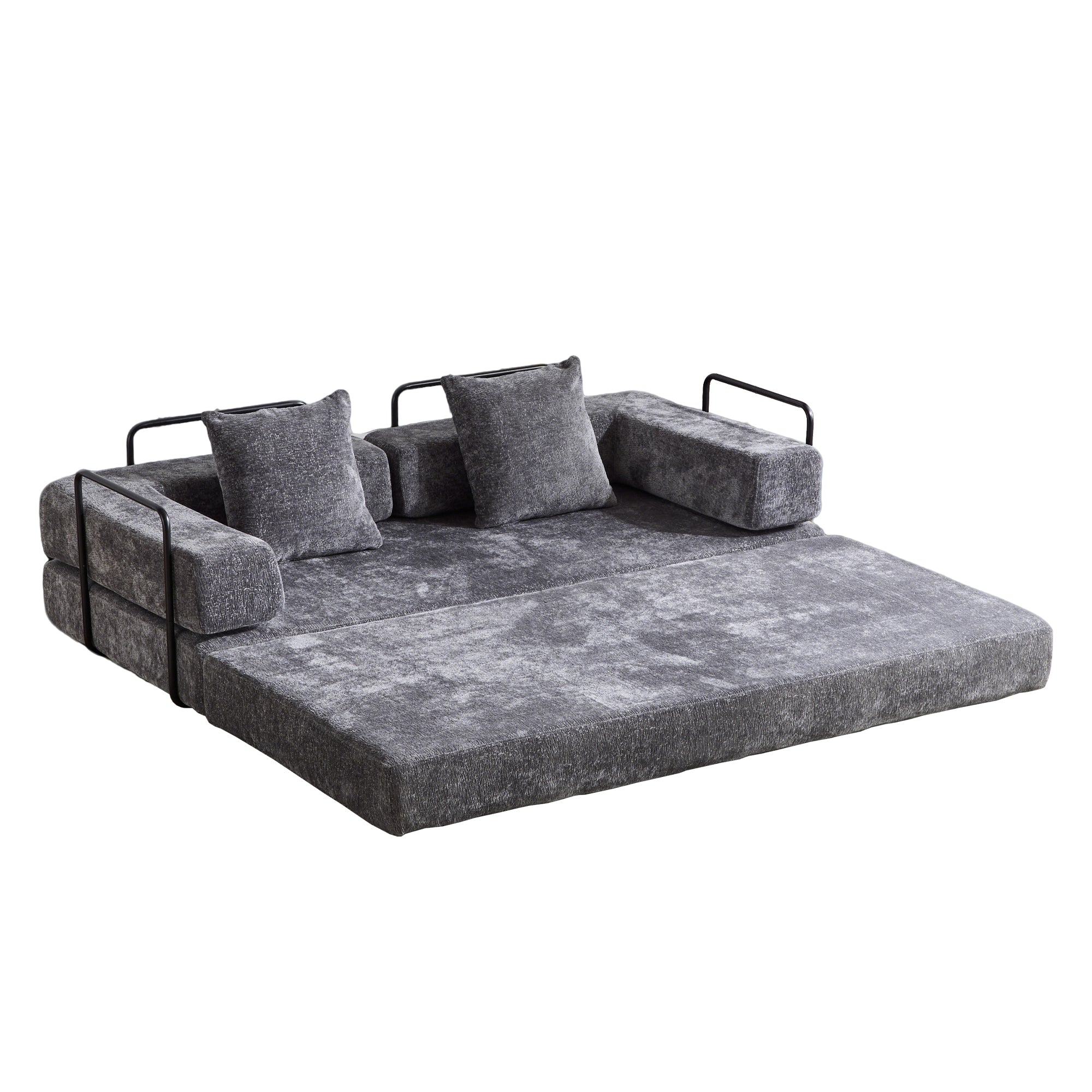 Floor Couch,Compression Sofa,Convertible Floor Sofa Bed-with Pillow Back Support Armrest,Comfy Futon Couch Lounge Sleeper Bed,Chenile fabric,for Living Room Bedroom (DARK-GREY)