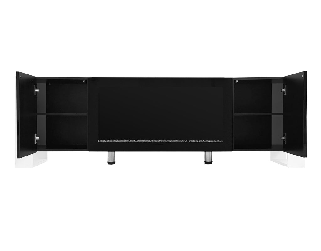 ON-TREND Modern TV Stand with 34.2' Non-heating Electric Fireplace, High Gloss Entertainment Center with 2 Cabinets, Media Console for TVs up to 78', Black