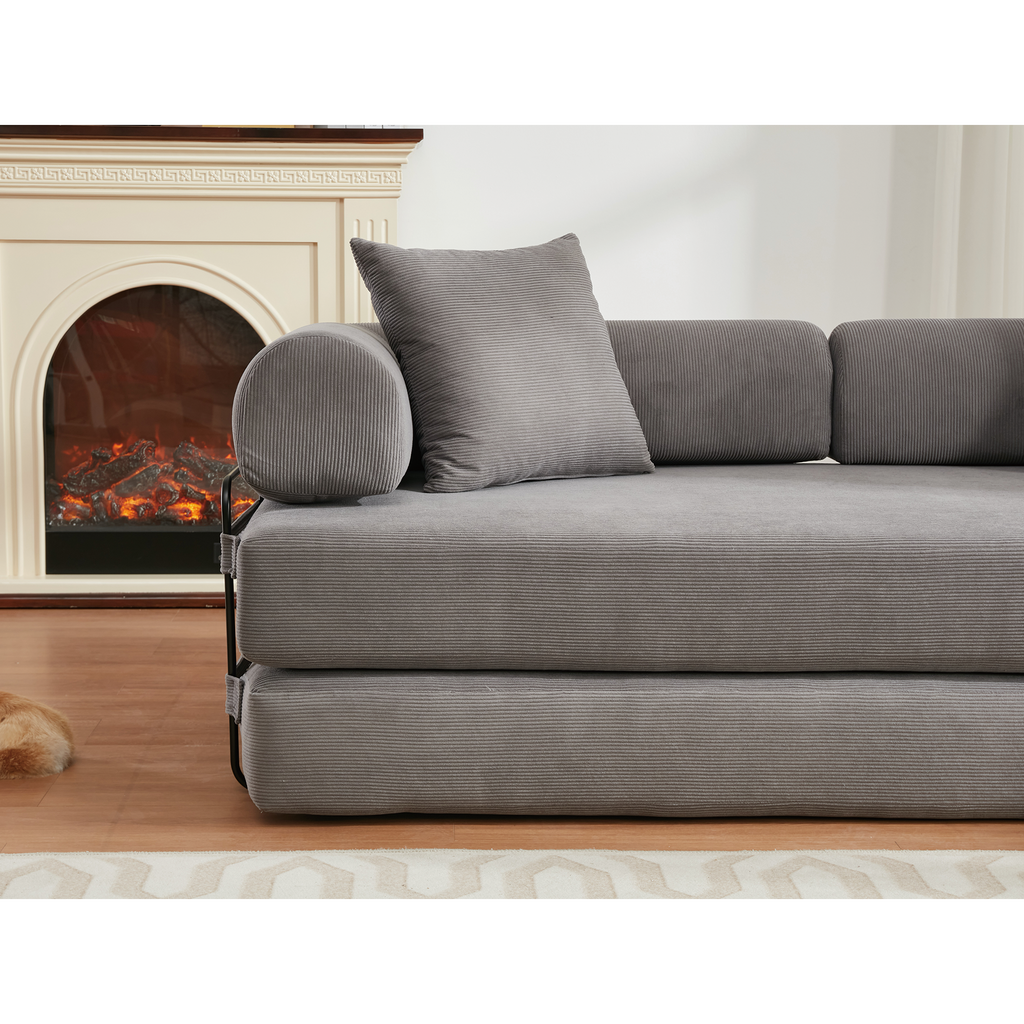[NEW ARRIVED] [VIDEO PROVIDED] 78.5' Folding Convertible Out Sleeper Sofa Bed,4-in-1 DIY Combination Convertible Sofa,3 seat, Folding  Sofa, King Size , Bedroom,Apartment,Corduroy,Gray