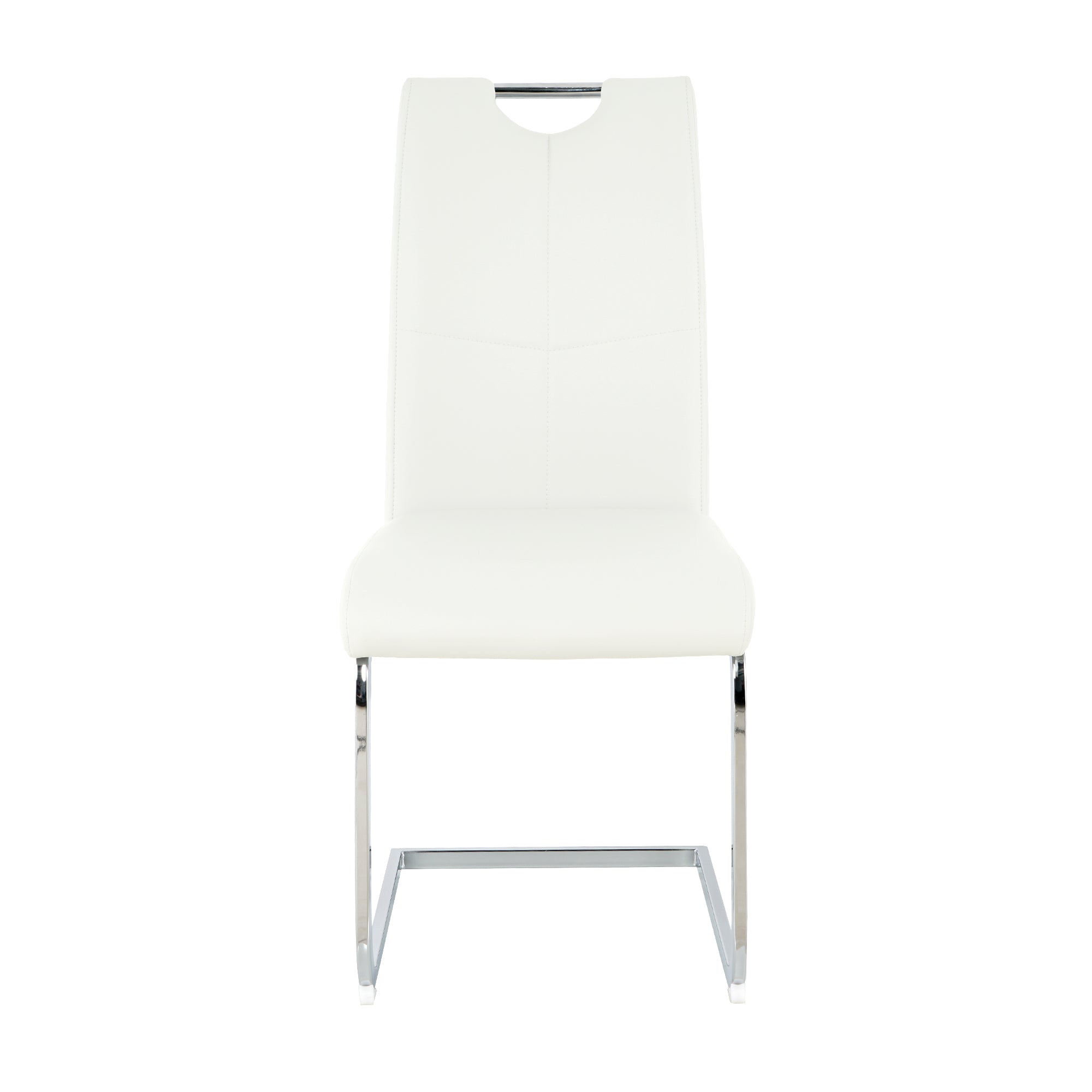 Modern style glass dining table, elegant transparent design, sturdy stainless steel base, white dining chairs set, electroplated chair legs, suitable for dining room and kitchen (set of 7)
