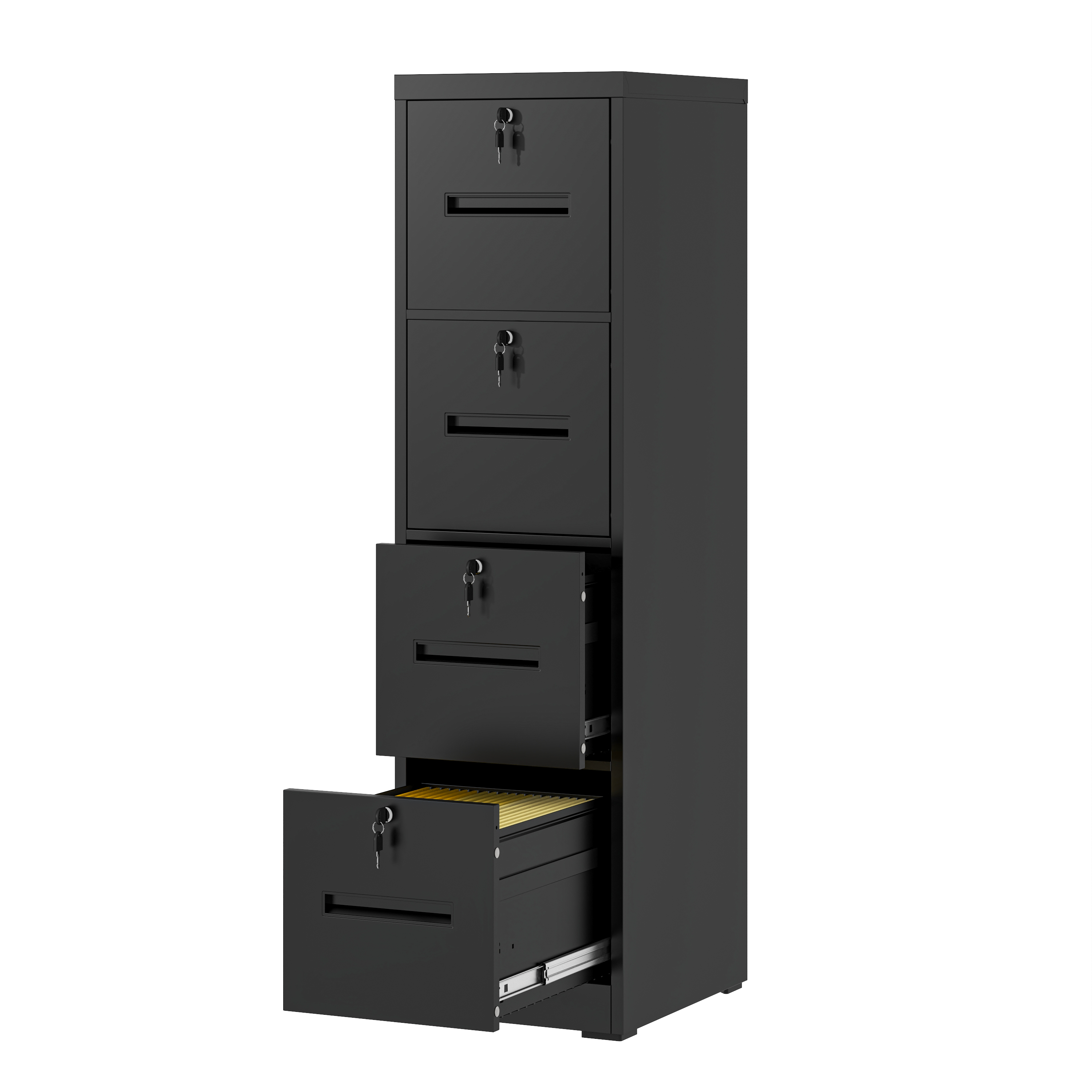 Modern Black 4 Drawer Metal Vertical Filing Cabinets with Lock for Home Office, Steel Construction, Letter/Legal/A4/F4 Size