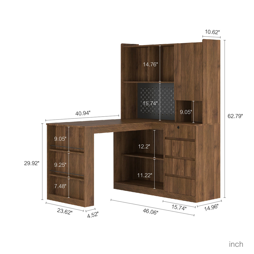 L Shaped Desk with Charger,Computer Desk with Drawers,Bookshelf, with LED Light,Modern Corner Desk,Home Office Desk,L-Shaped Study Table Writing Desk,Corner Gaming Computer Desk with Storage