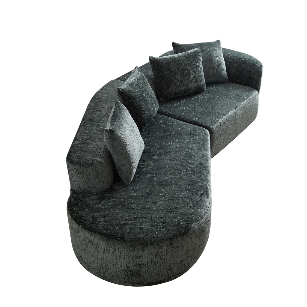 Modern Upholstered Oversized Sectional Sofa, 114-Inch Chenille 4-Seater Extra Deep & Wide Seat Curved Cloud Couch with 4 Throw Pillows, Free Combination Sofa Couch for Living Room,Bedroom