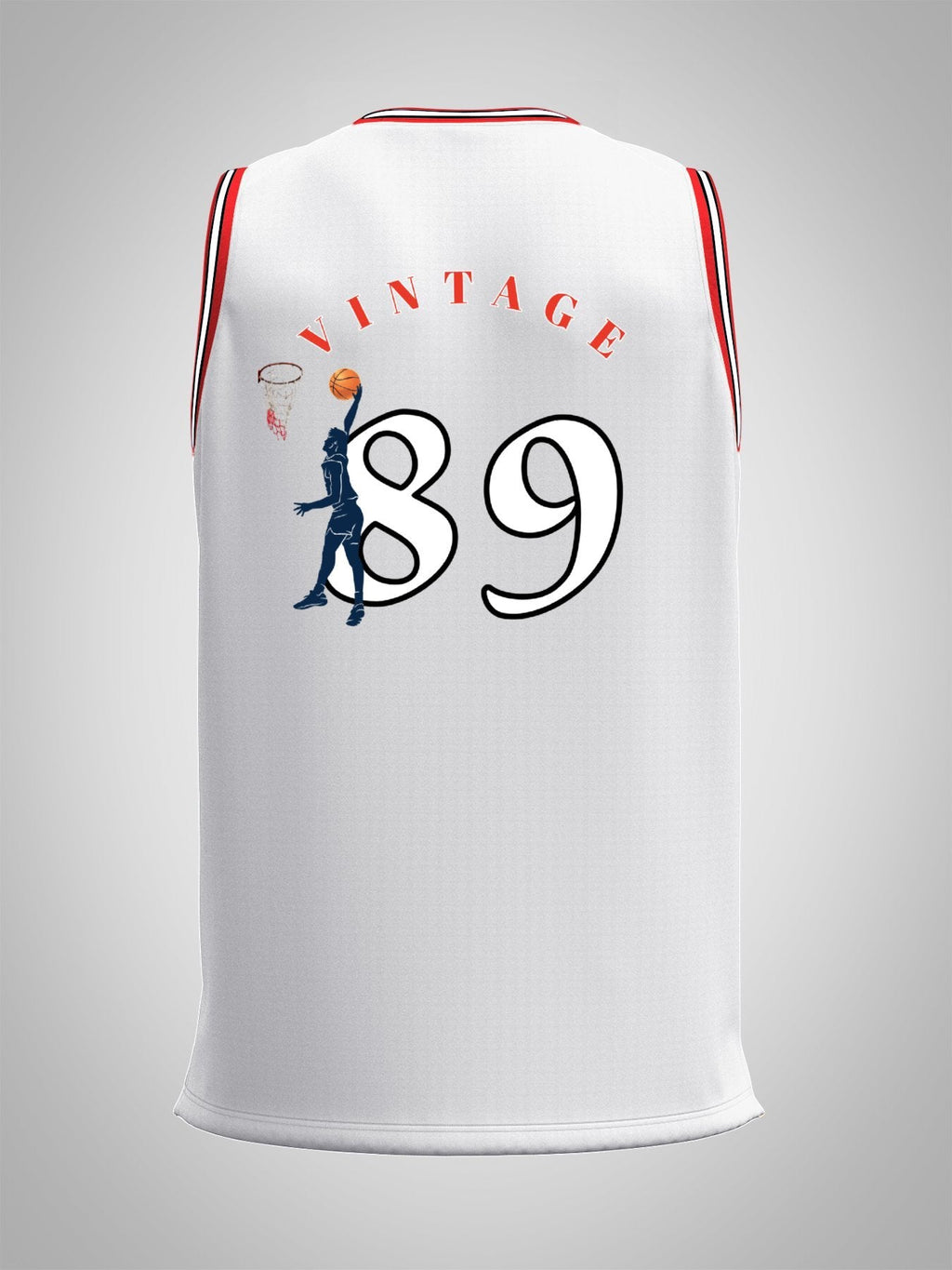 Vintage 89 Adult White with Red Trim Basketball Jersey | Ships From USA
