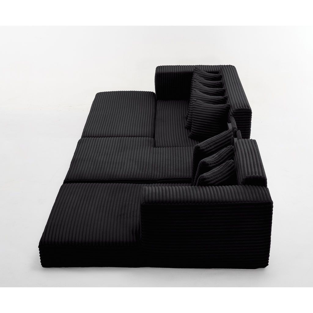 [NEW ARRIVED] [VIDEO PROVIDED] Oversize Cloud Sectional Couch, L-Shape Sofa, Convertible Floor Sleeper Sofa Bed, No Assembly,Eight pillows,3-in-1,Magazine bag,(Right Facing Sofa),3 Seat,Corduroy,Black