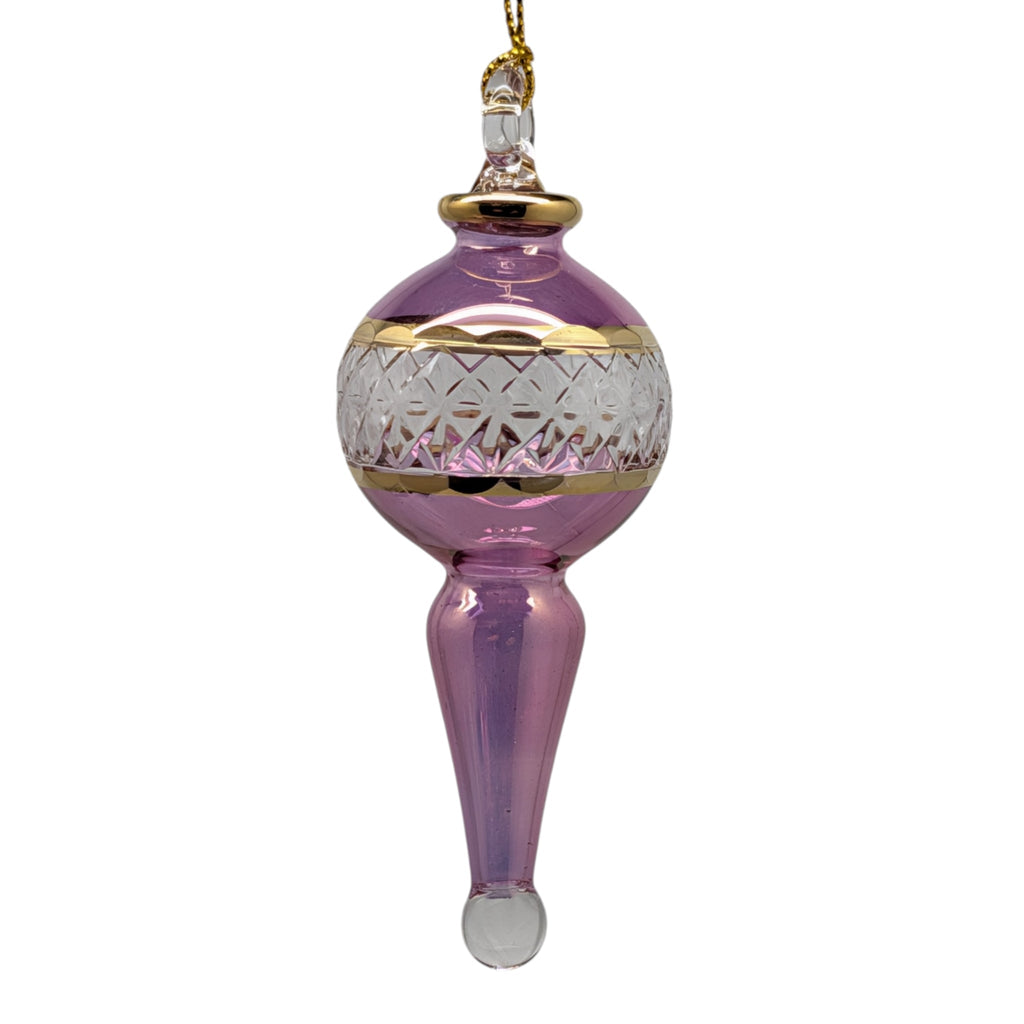 Lattice Glass Ornaments With Gold Accents - Pink Ball with Finial