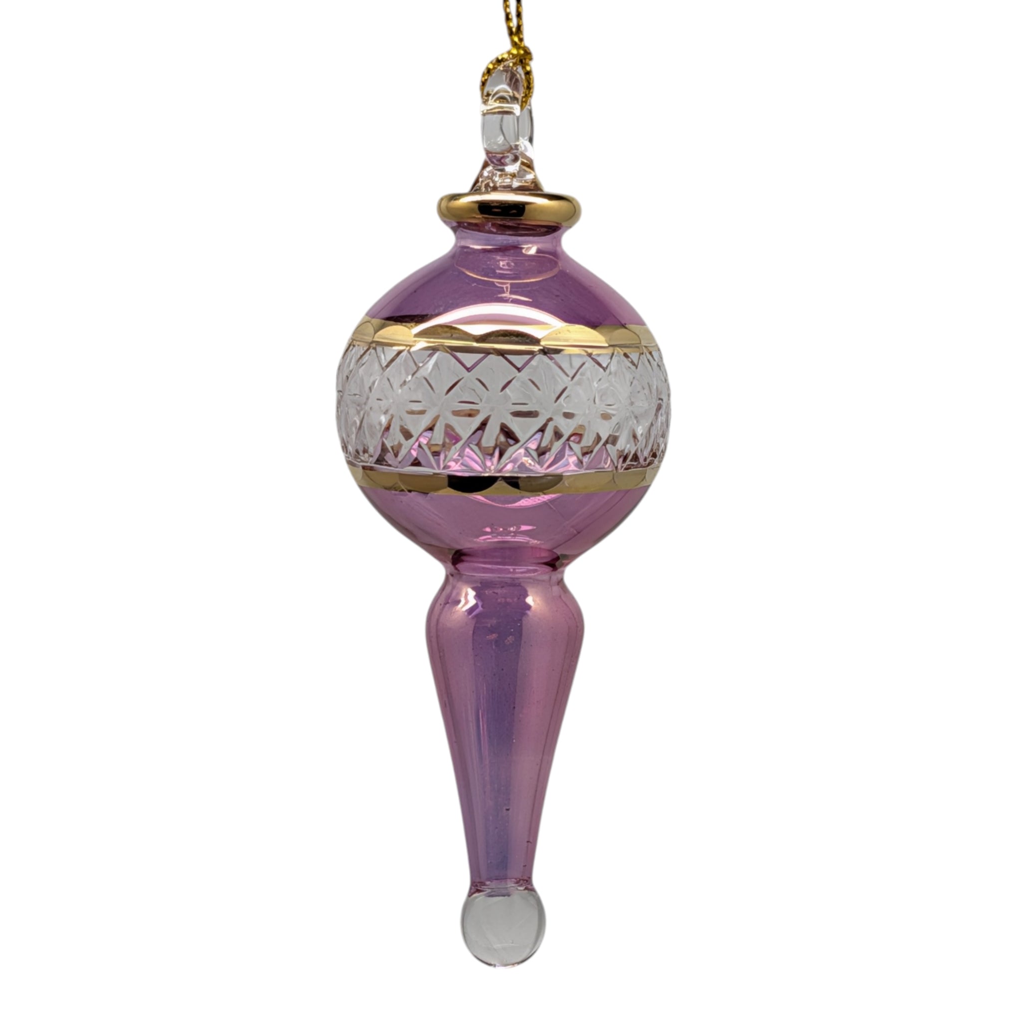 Lattice Glass Ornaments With Gold Accents - Pink Ball with Finial