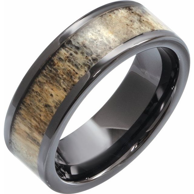 ELB Black Ceramic Antler Wood Inlay Wedding Band — 6 mm