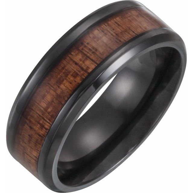 ELB Black Titanium Koa Wood Wedding Band — 8 mm