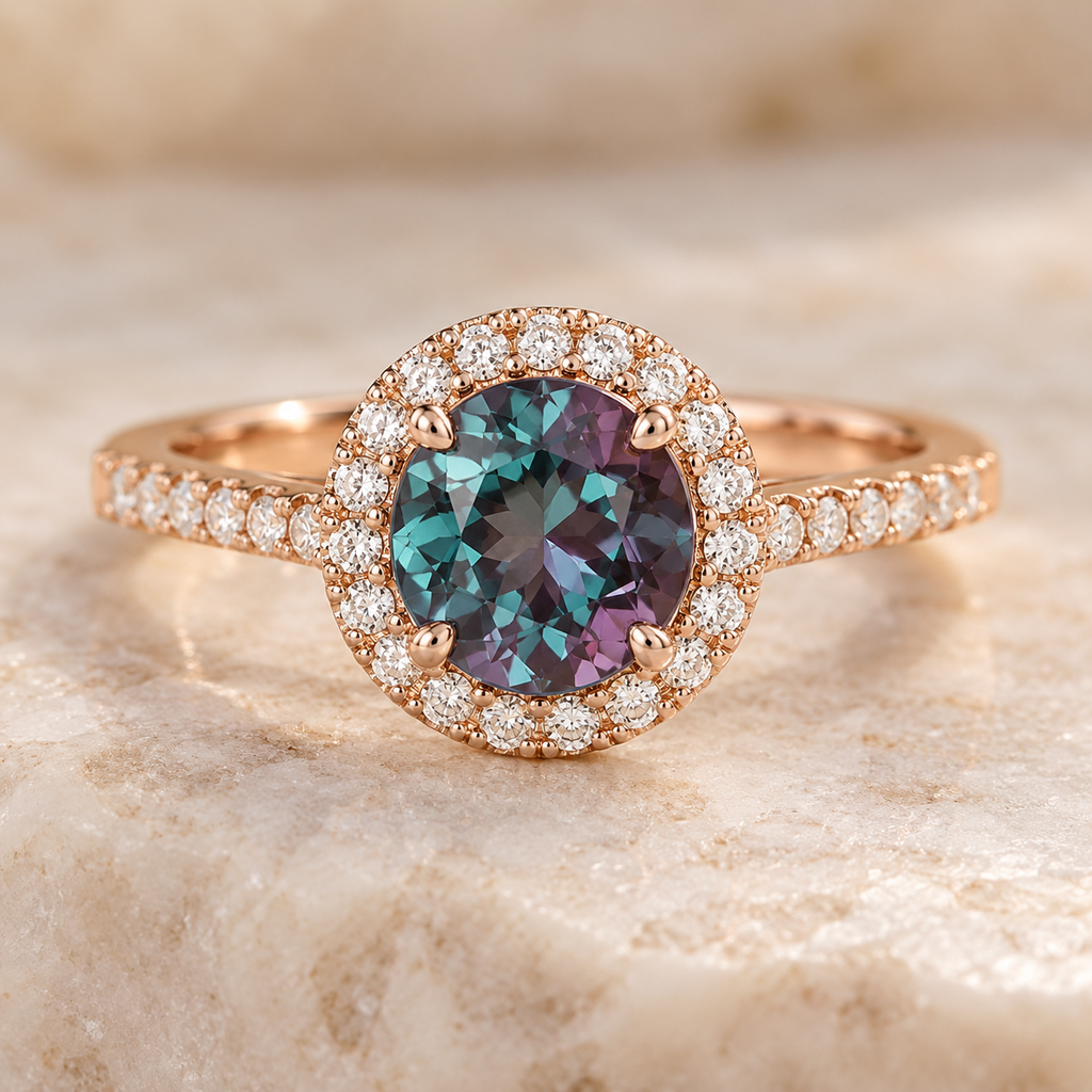 ELB Exclusive Celeste Round Halo Custom Ring AI-rendered ELB concept mockup
