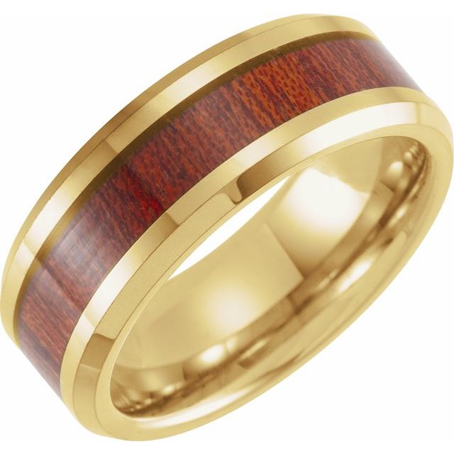 ELB Gold PVD Tungsten Walnut Wood Wedding Band — 8 mm
