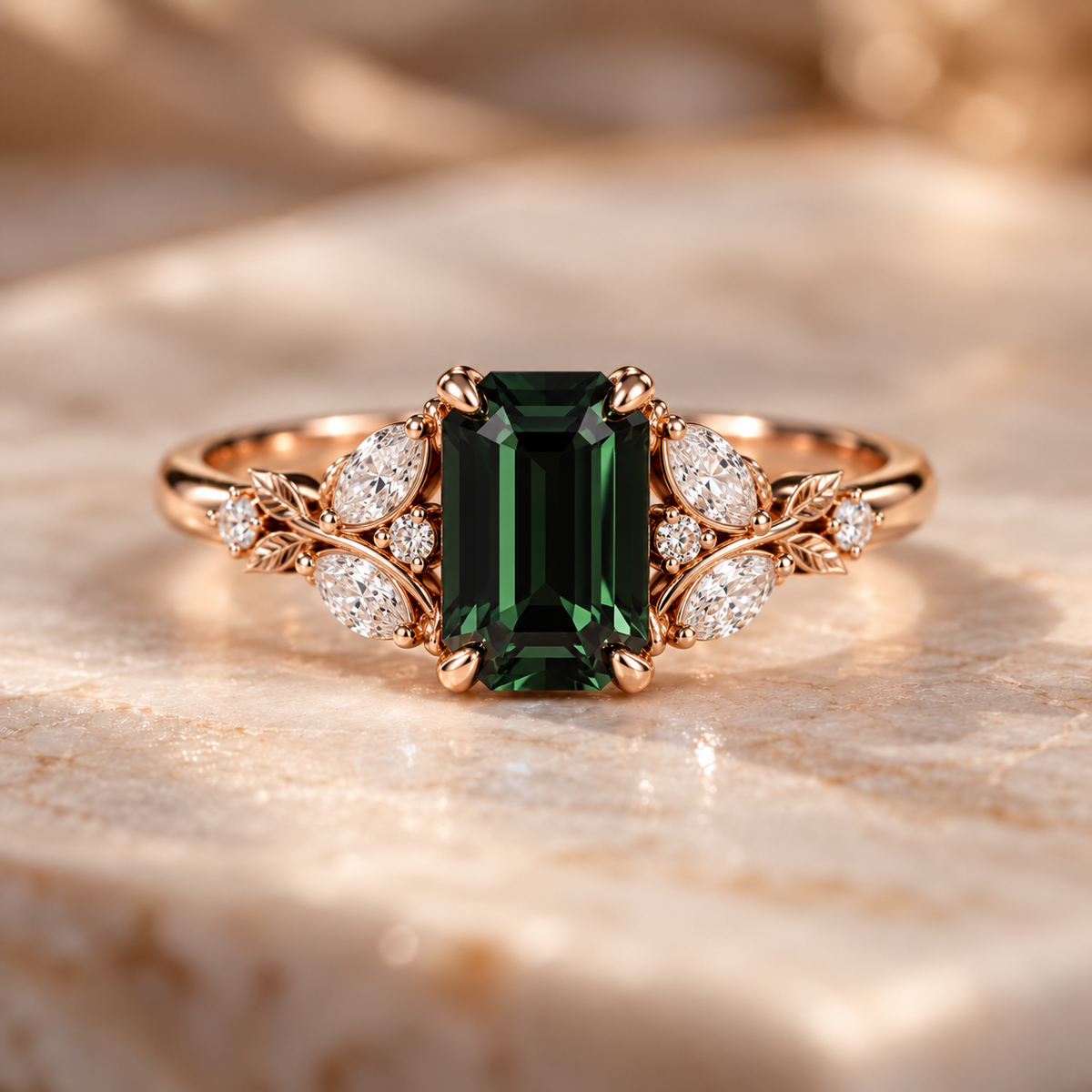 ELB Exclusive Midnight Leaf Botanical Emerald-Cut Custom Ring hero image