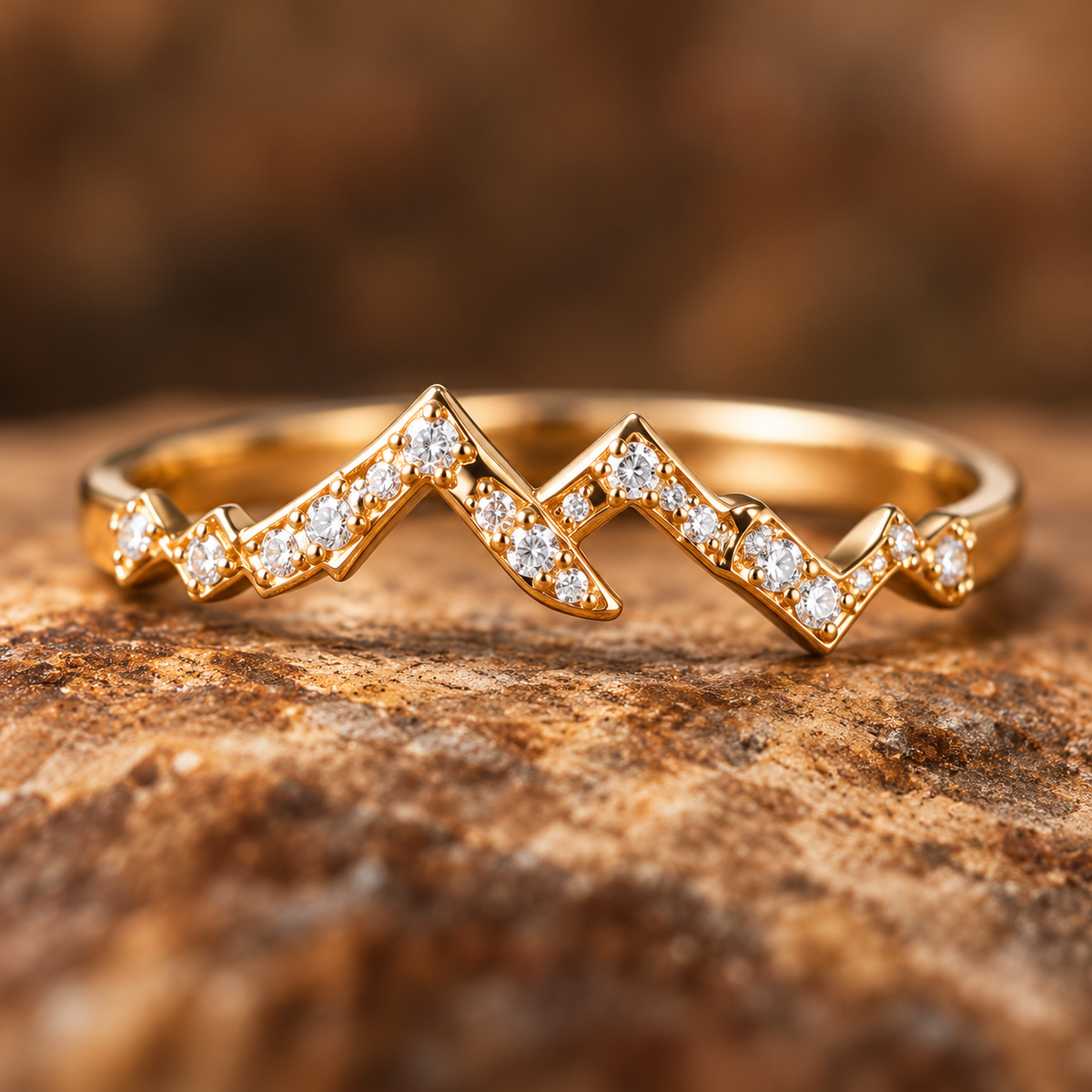 ELB Mountain Peaks contour band, yellow-gold and white-stone design concept. AI-generated visualization; Custom Order | Market Pending; specifications, sourcing and manufacture unconfirmed.