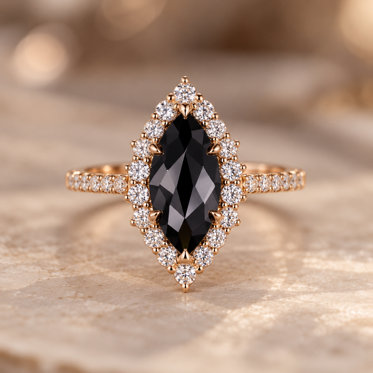 ELB Exclusive Obsidian Halo marquise custom ring hero image