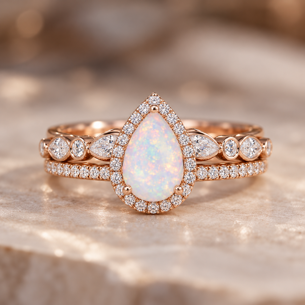 ELB Exclusive Opal Vow pear halo custom ring hero image