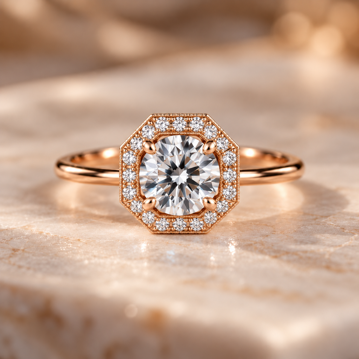 ELB Exclusive Radiant Aura Octagon Halo Custom Ring hero image