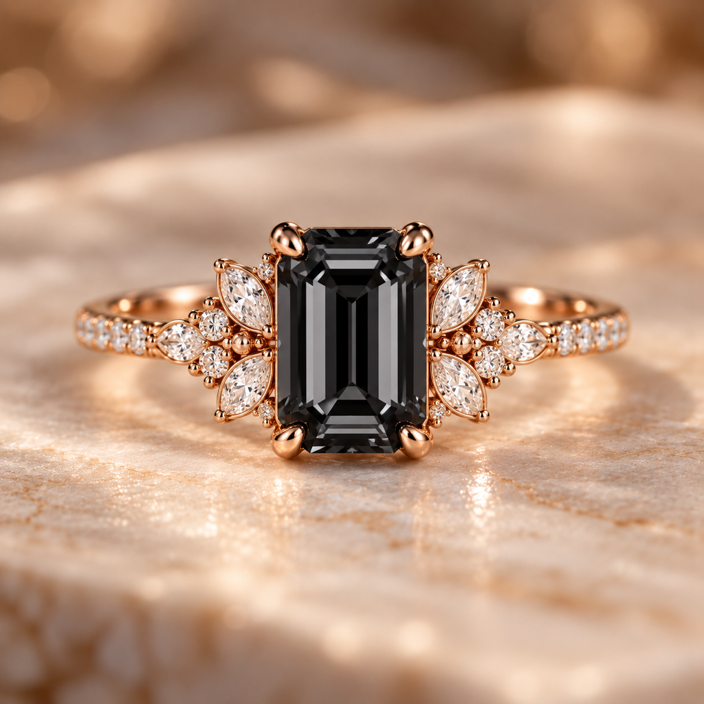 ELB Exclusive Shadow Bloom Emerald-Cut Custom Ring hero image