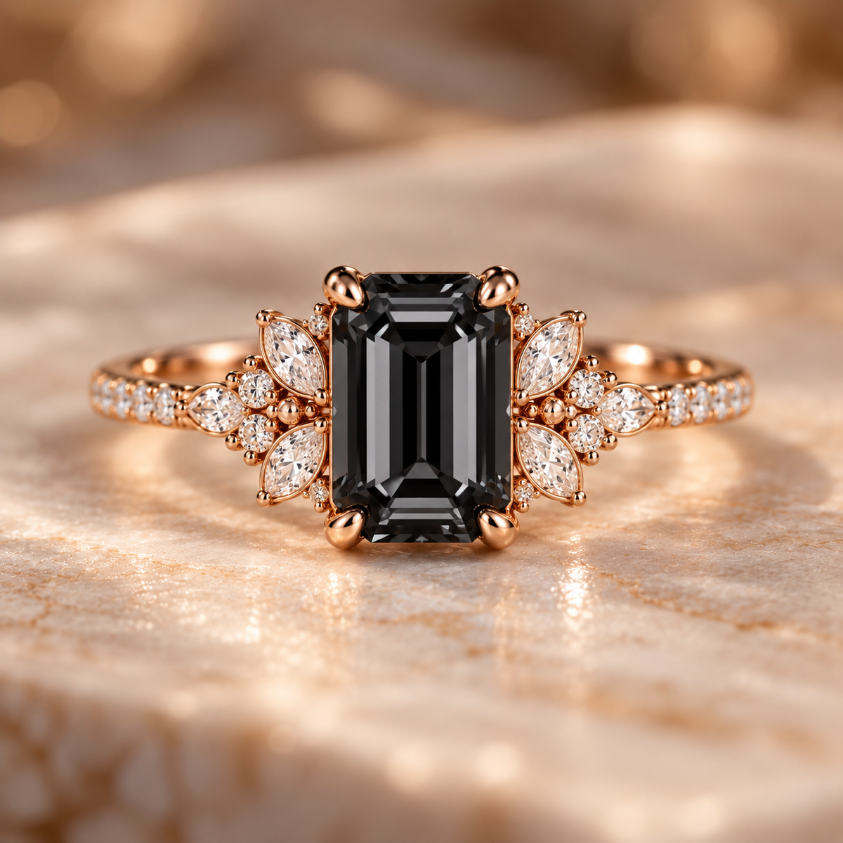 ELB Exclusive Shadow Bloom Emerald-Cut Custom Ring hero image