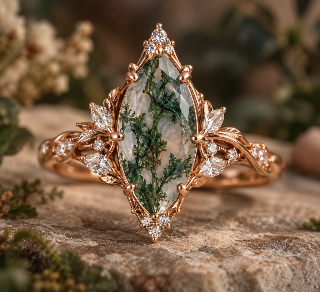 ELB Exclusive Solstice Sculptural Marquise Custom Ring AI concept mockup