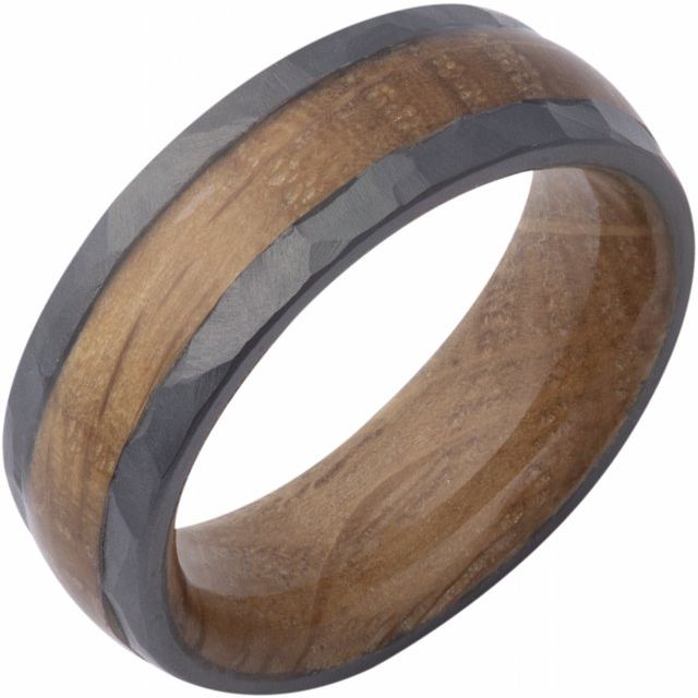 ELB Zirconium Whiskey Barrel Wood Wedding Band — 8 mm