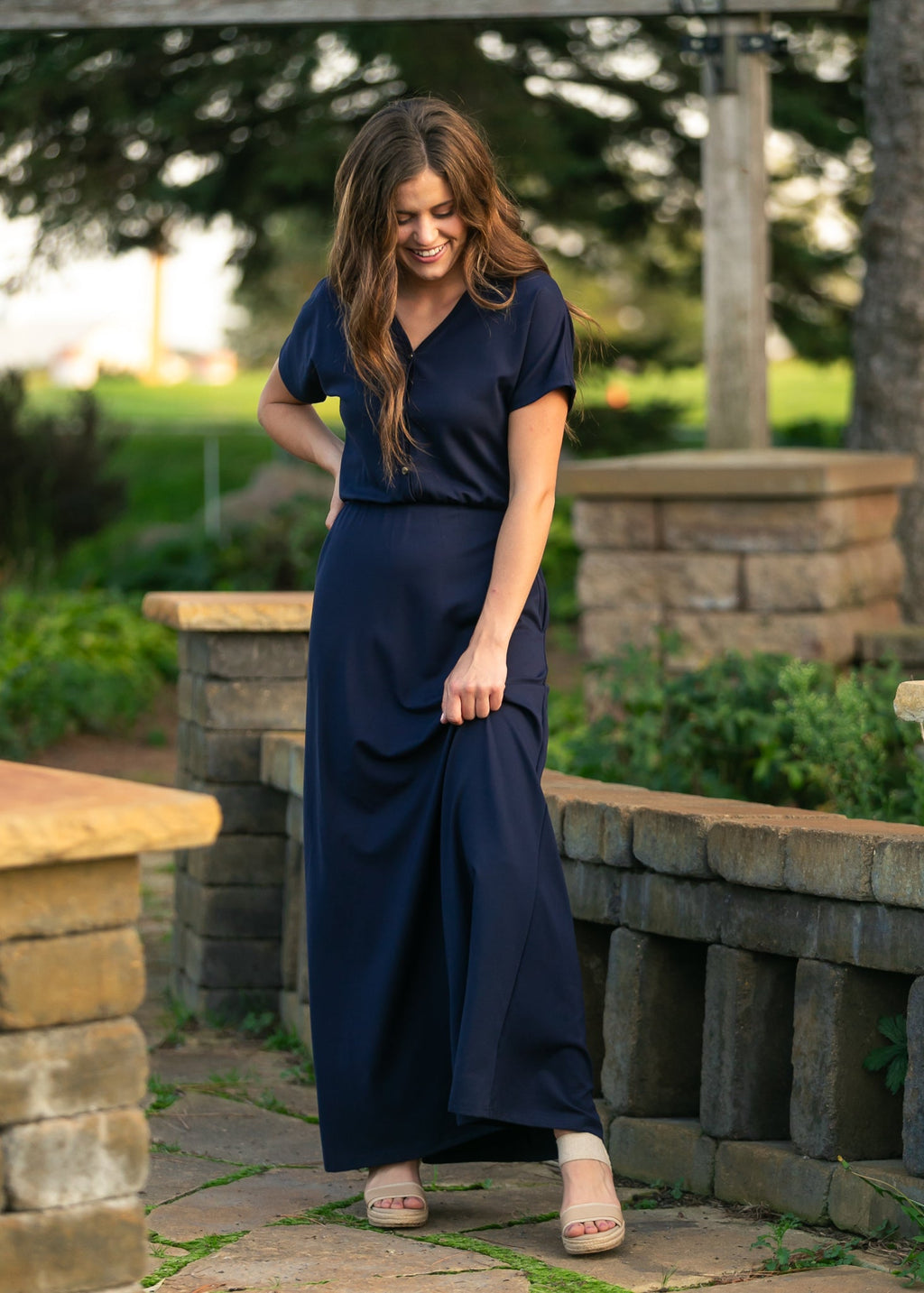 Ella Navy Cinched Waist Maxi Dress
