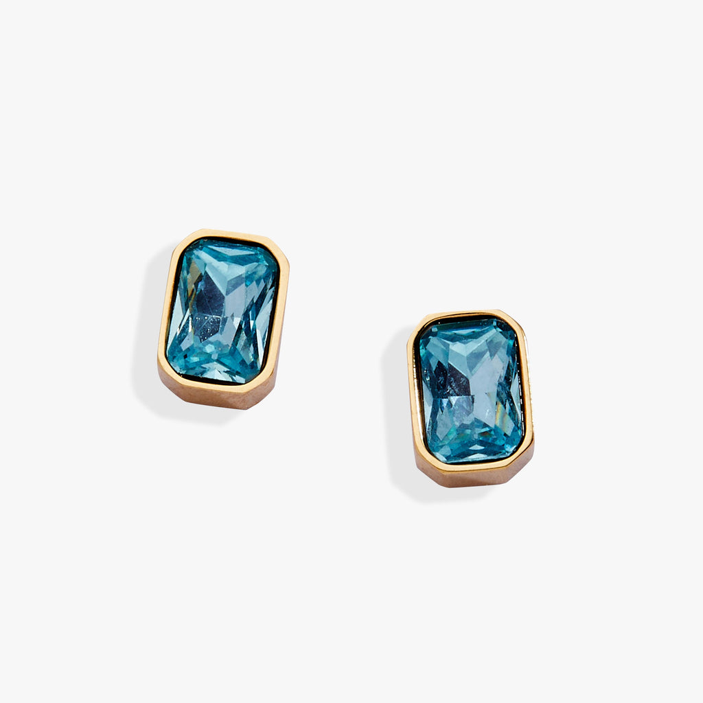 March Emerald-Cut Birthstone Stud