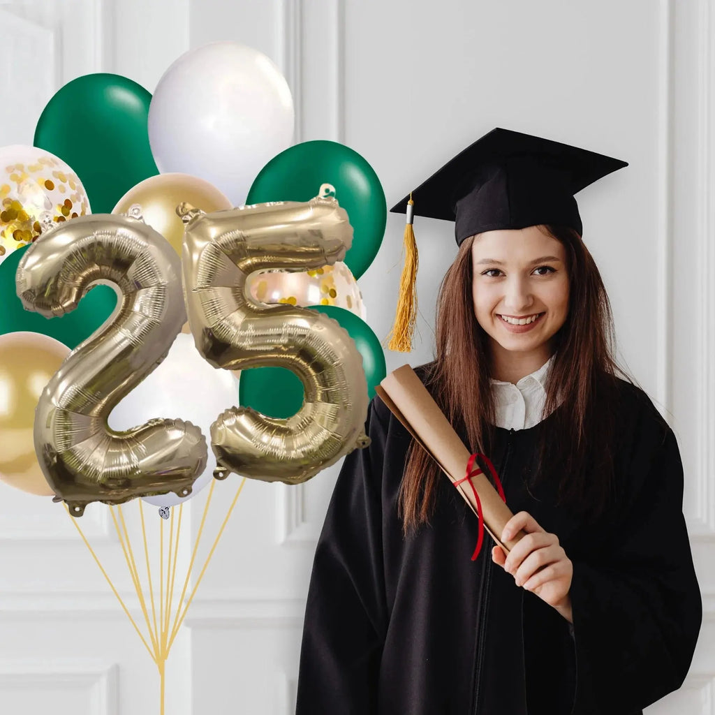 Green and Gold Graduation 2025 Balloon Bouquet