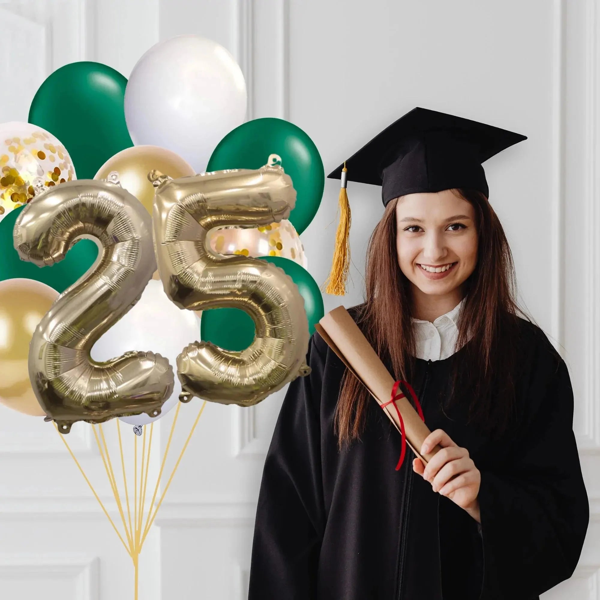Green and Gold Graduation 2025 Balloon Bouquet