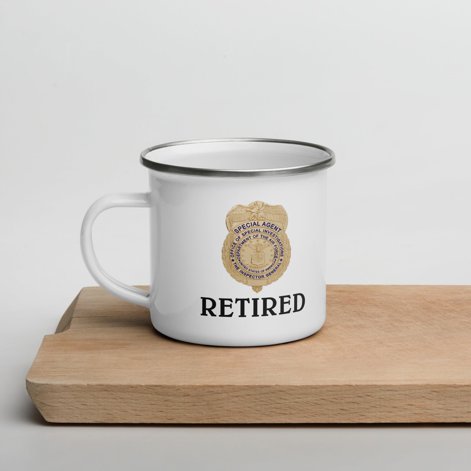AFOSI Retired Badge and Shield - Enamel Camp Mug - White