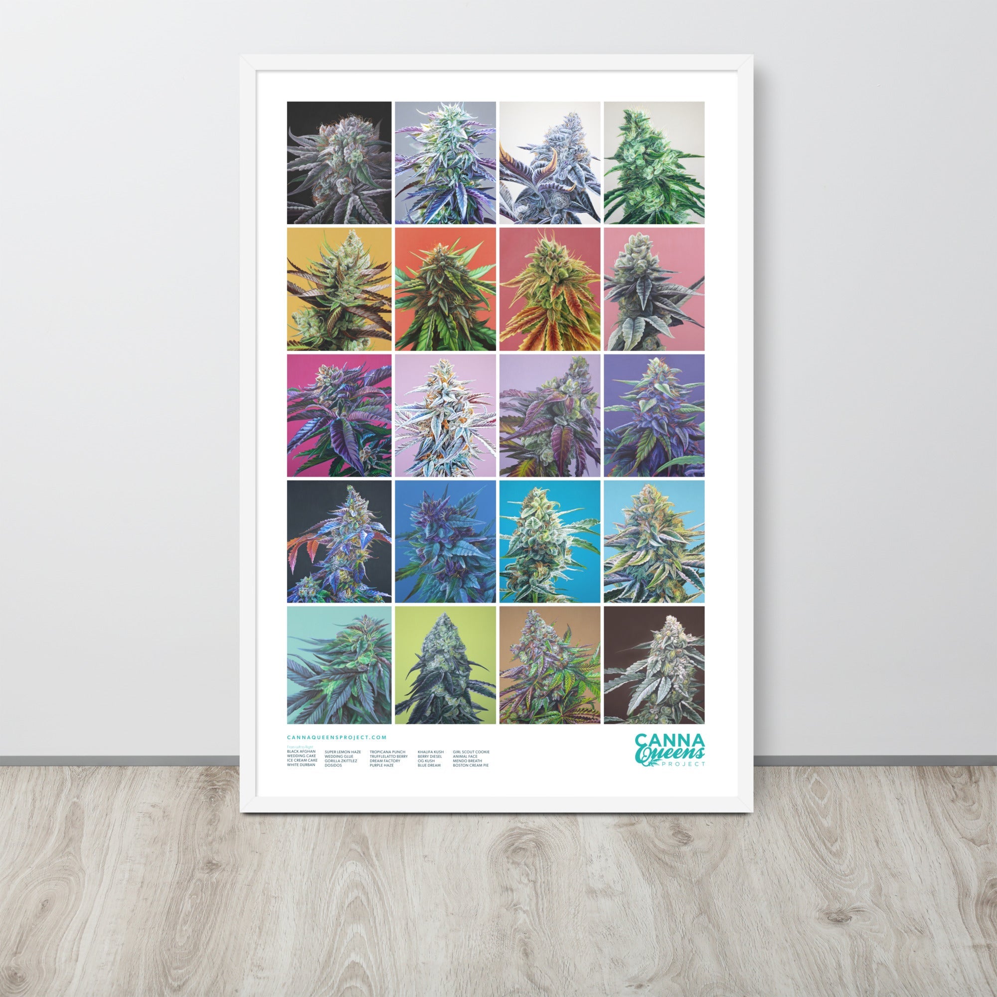FRAMED 20 Strains Cannabis Poster