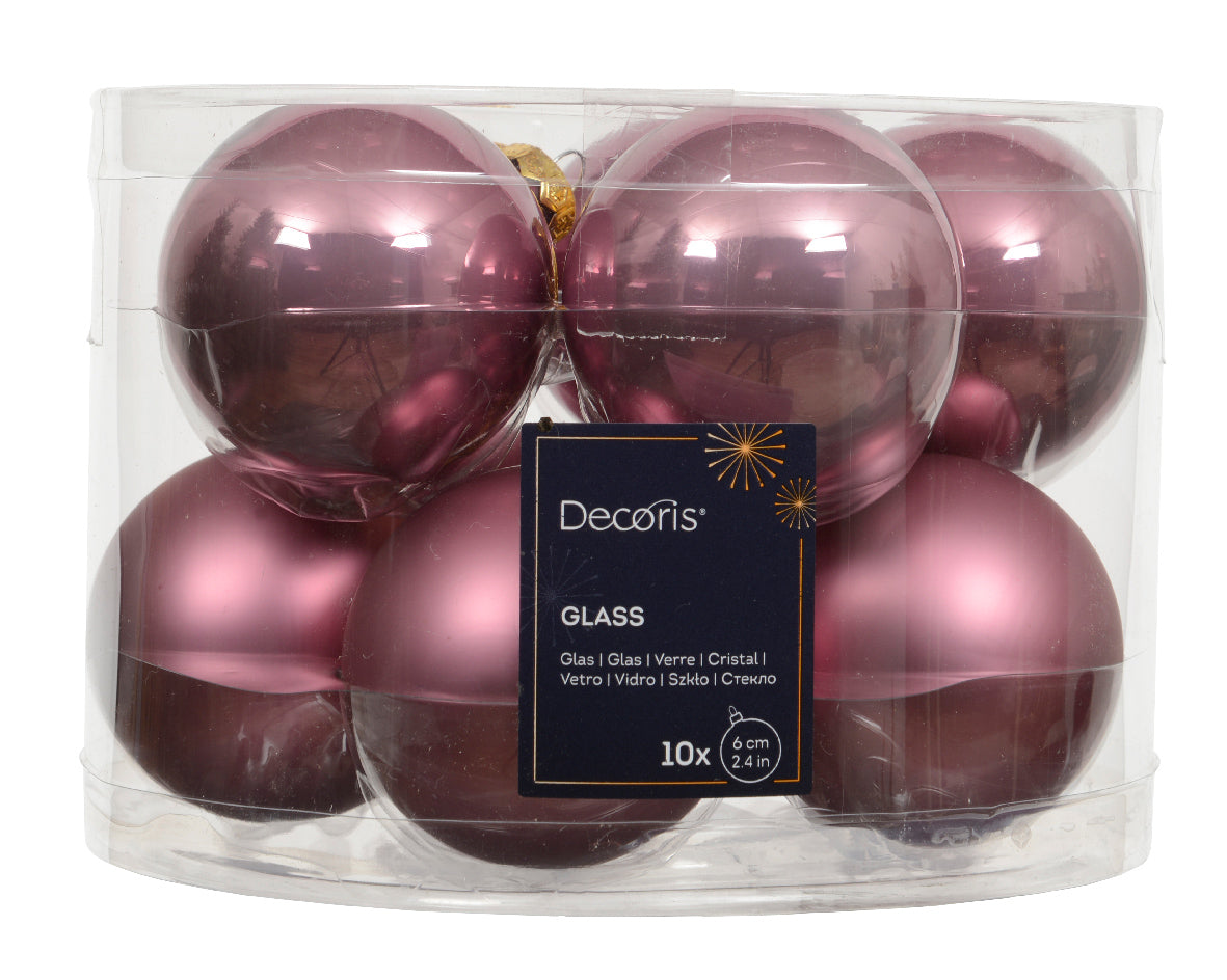 Glass 2.4" Ornaments - 10 piece Set - Vintage Pink