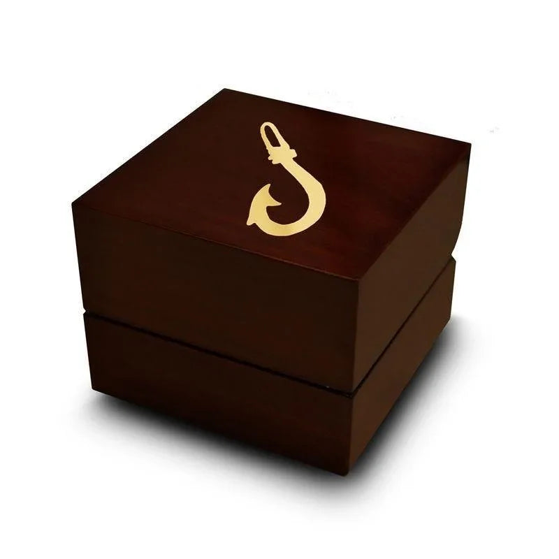 Polynesian Fishing Hook Engraved Chocolate Dark Wood Personalized Wooden Wedding Ring Box