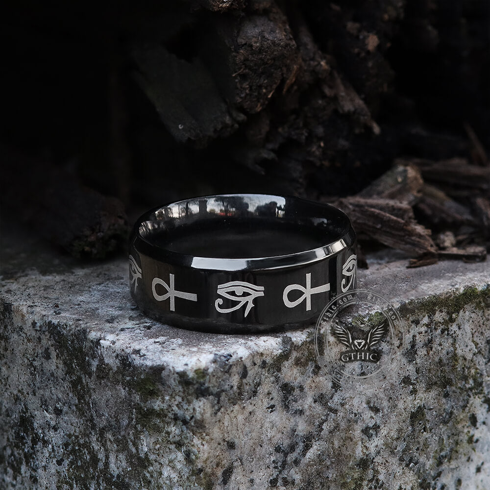 Eye of Ra Ankh Egyptian Symbols Stainless Steel Ring